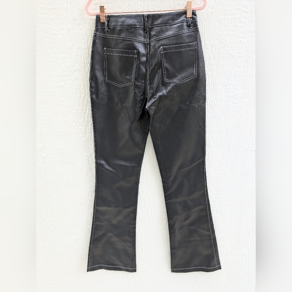 NWT MOTEL Rocks Zorea Trousers in PU Black with White Stitching Flare Pants Smal - Picture 4 of 4
